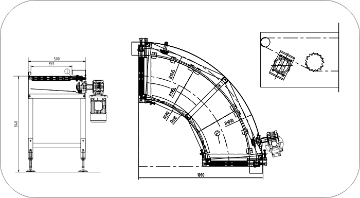 90度刀口轉(zhuǎn)彎輸送機(jī)示意圖 90度刀口轉(zhuǎn)彎輸送機(jī)示意圖
